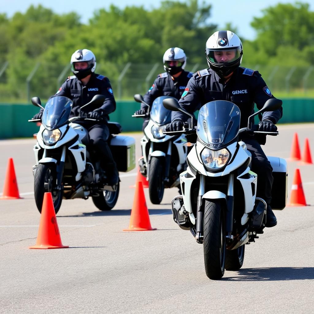 Gendarmes motards en formation sur piste